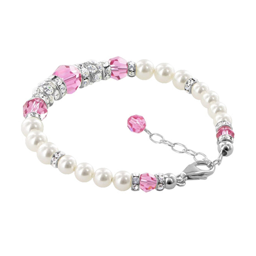 Sterling Silver 7 to 8.5 inch Bracelet with Simulated Pearls and Crystals