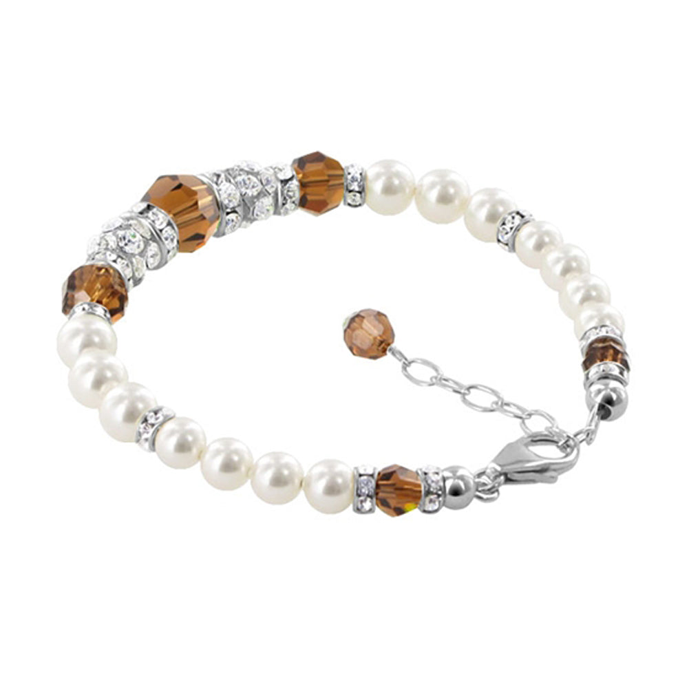 Sterling Silver 7 to 8.5 inch Bracelet with Simulated Pearls and Crystals
