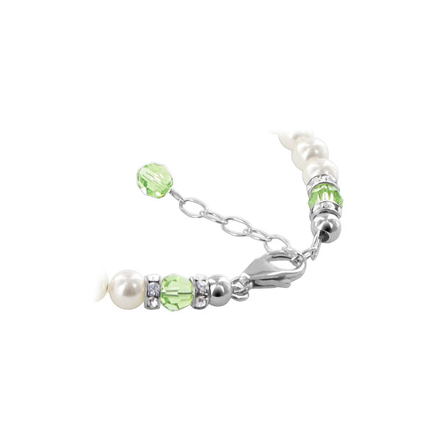 Sterling Silver 7 to 8.5 Inch Bracelet with Simulated Pearls & Crystals Elegant Jewelry - Green - BHBR008