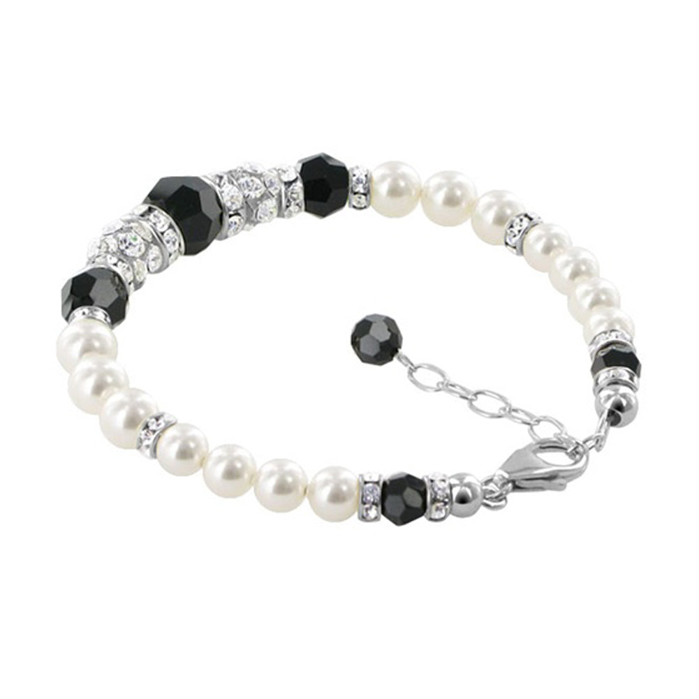 Sterling Silver 7 to 8.5 inch Bracelet with Simulated Pearls and Crystals