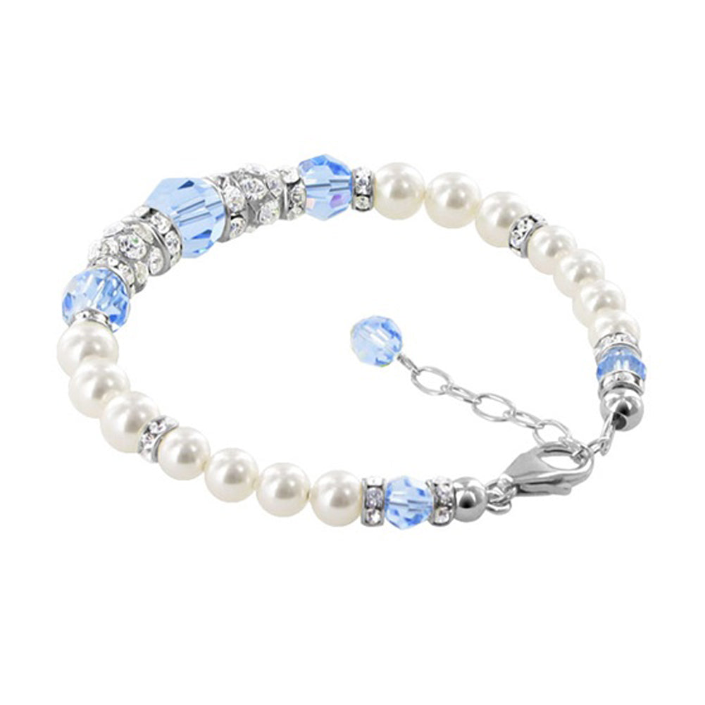 Sterling Silver 7 to 8.5 inch Bracelet with Simulated Pearls and Crystals