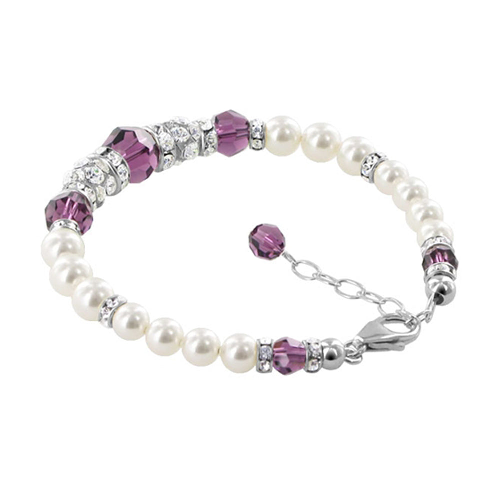 Sterling Silver 7 to 8.5 inch Bracelet with Simulated Pearls and Crystals