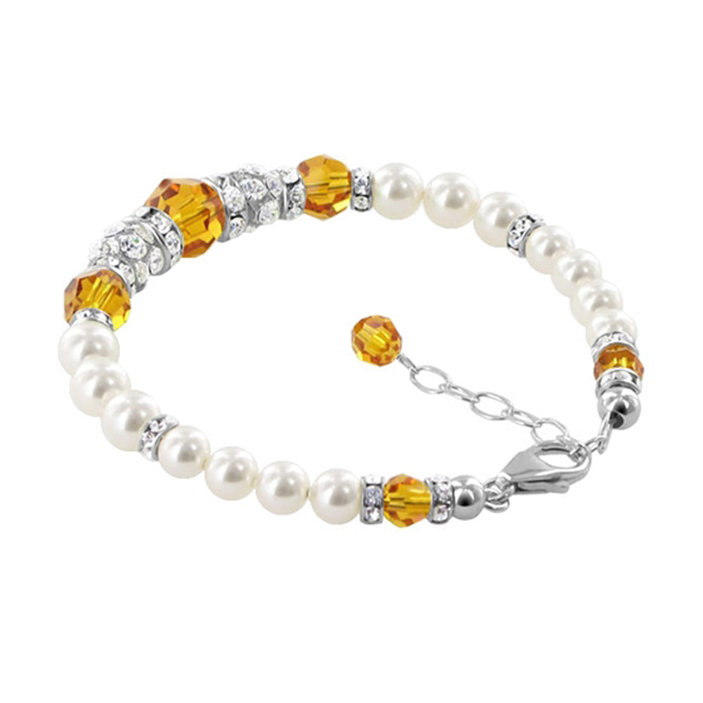 Sterling Silver 7 to 8.5 inch Bracelet with Simulated Pearls and Crystals