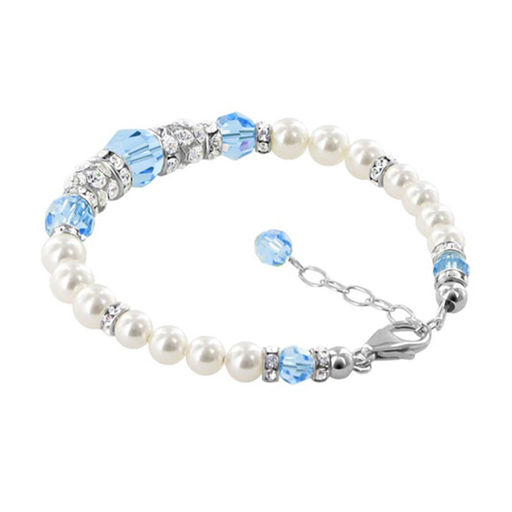 Sterling Silver 7 to 8.5 inch Bracelet with Simulated Pearls and Crystals