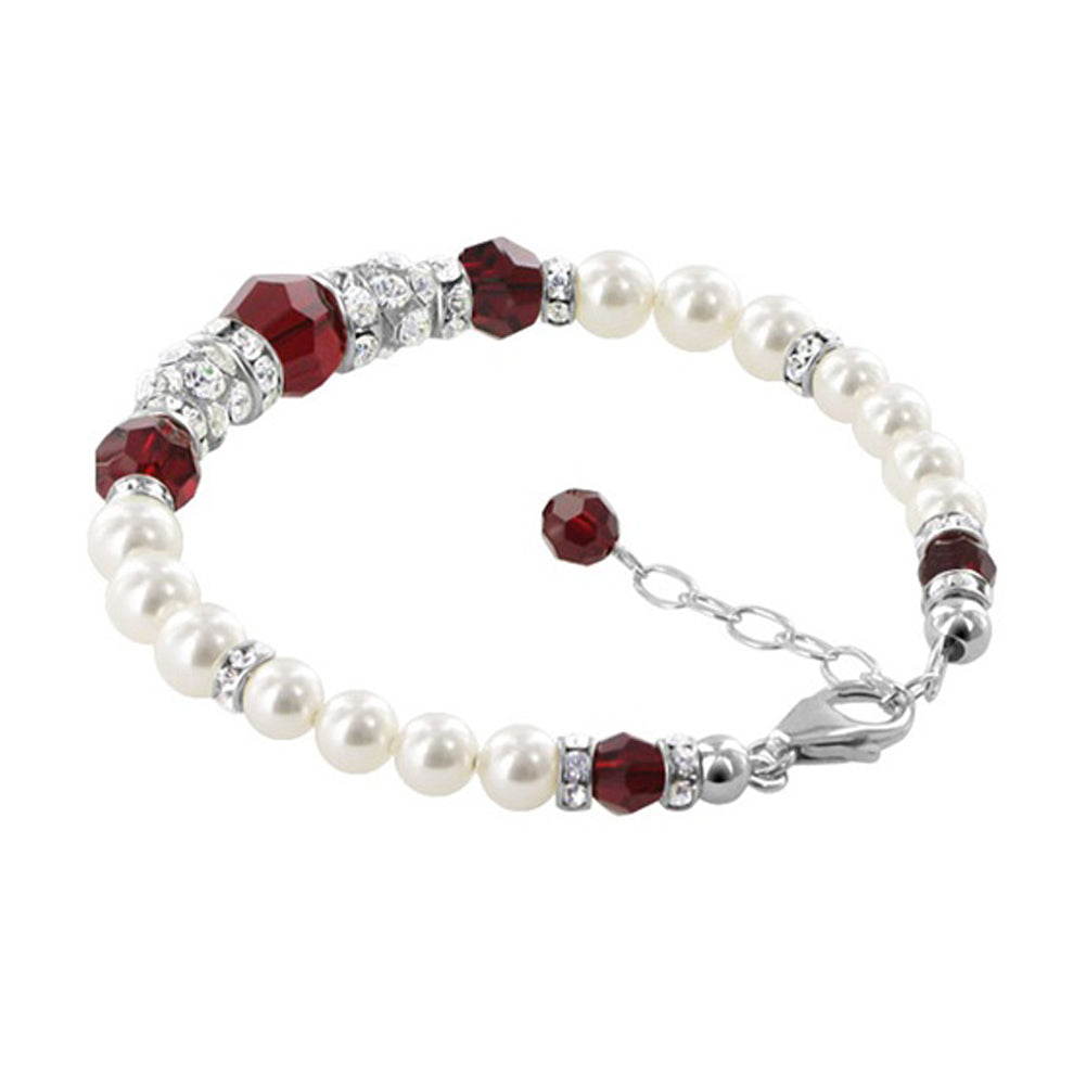 Sterling Silver 7 to 8.5 inch Bracelet with Simulated Pearls and Crystals