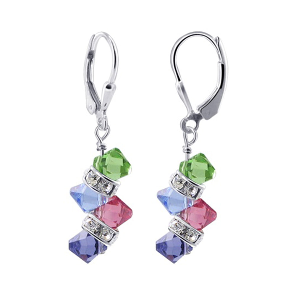 Cluster Style Multicolor Austrian Crystal Bicons 925 Silver Drop Earrings - Gem Avenue