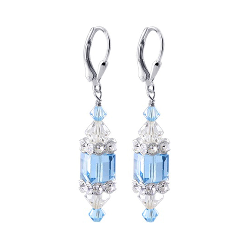 925 Sterling Silver Drop Earrings with Austrian Crystal Cubes Elegant Dangle Jewelry for Women