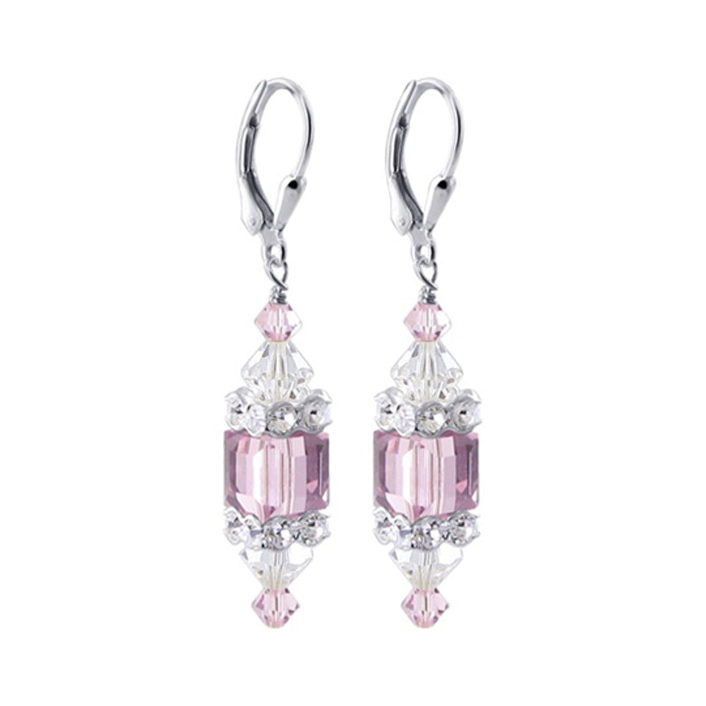 Purple Cube Austrian Crystal 925 Sterling Silver Leverback Drop Earrings - Gem Avenue