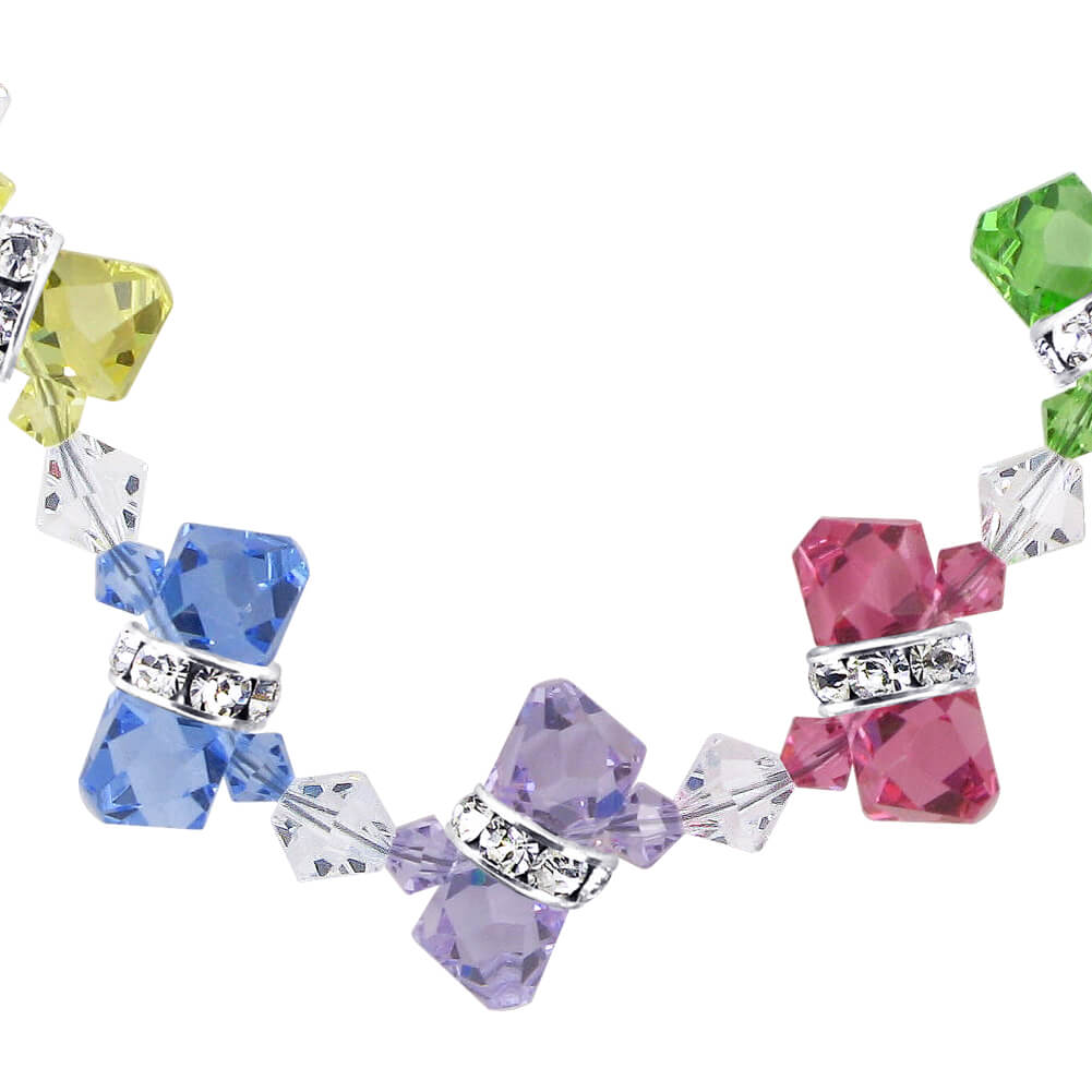 925 Sterling Silver Multicolor Austrian Crystals Necklace - Gem Avenue