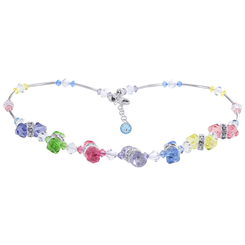 925 Sterling Silver Multicolor Austrian Crystals Necklace - Gem Avenue