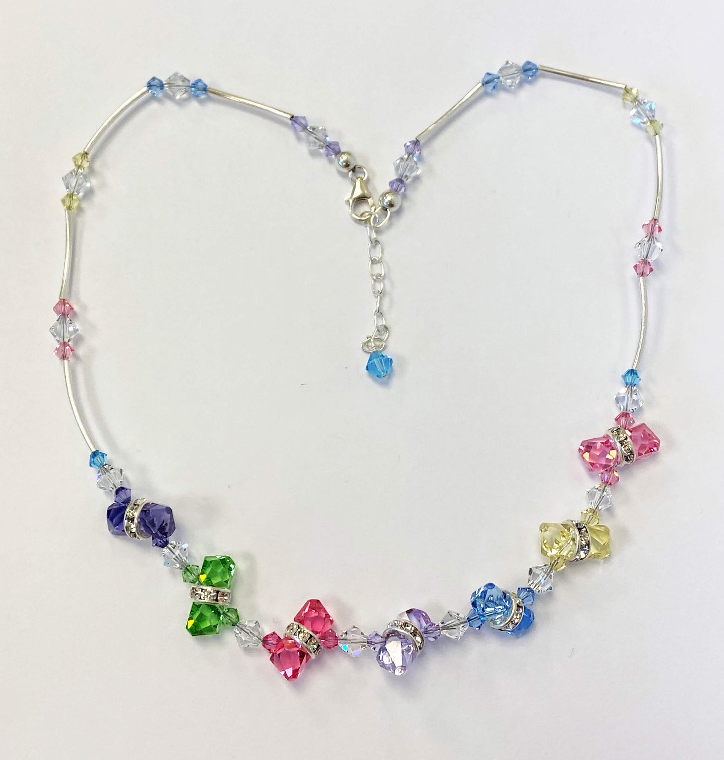 925 Sterling Silver Multicolor Austrian Crystals Necklace - Gem Avenue