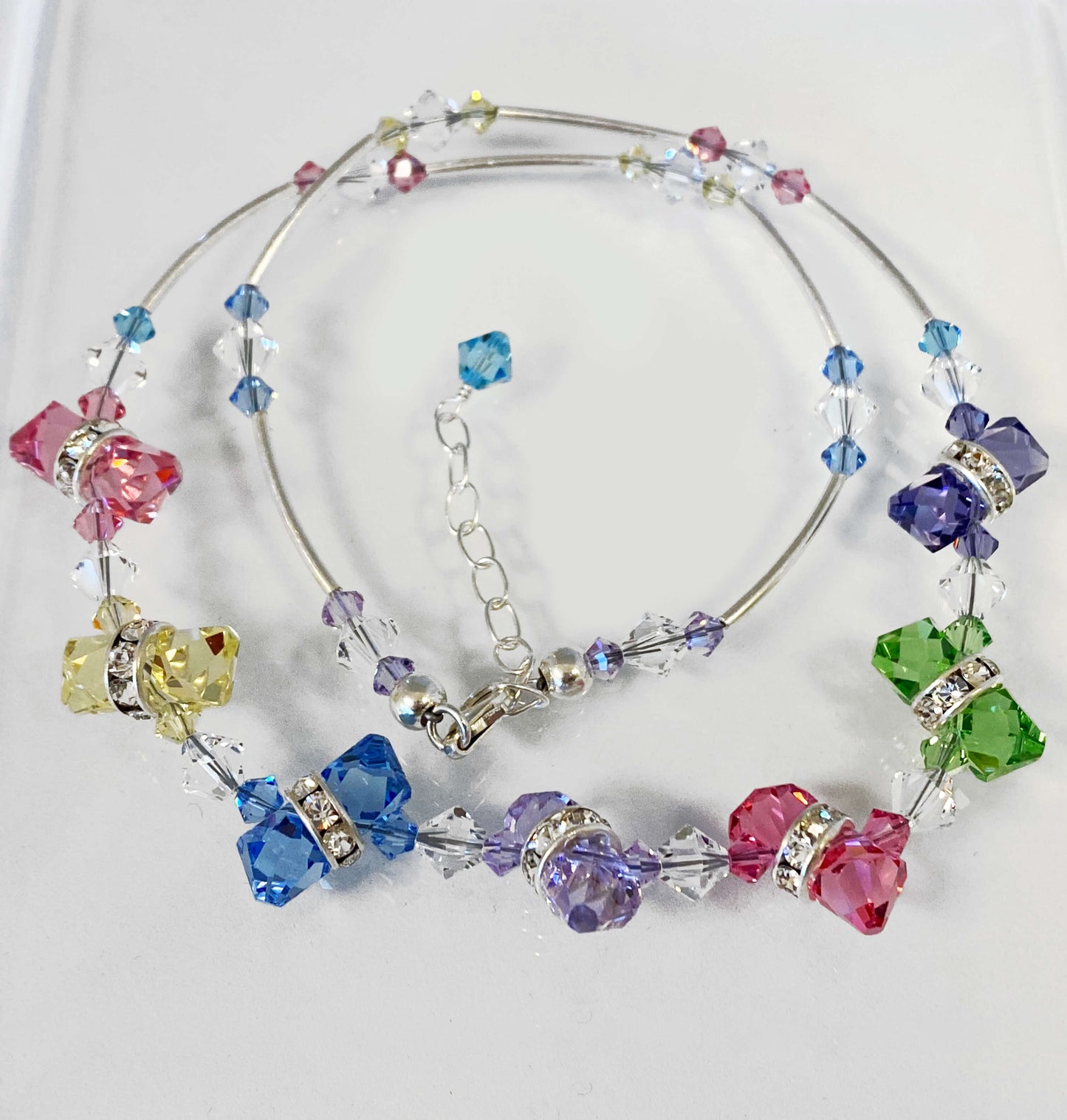 925 Sterling Silver Multicolor Austrian Crystals Necklace - Gem Avenue