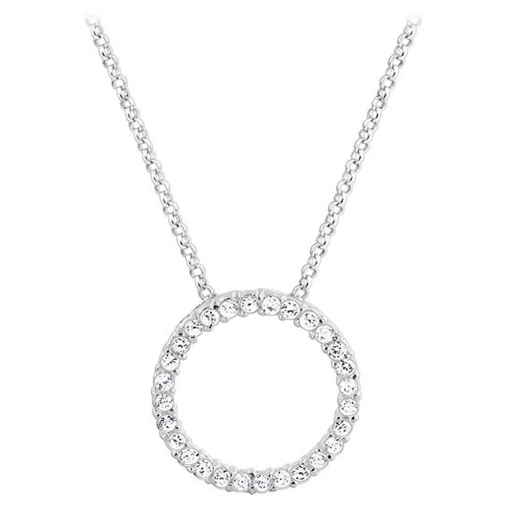 925 Sterling Silver Round CZ Eternity Pendant with Rolo Chain Necklace - Gem Avenue