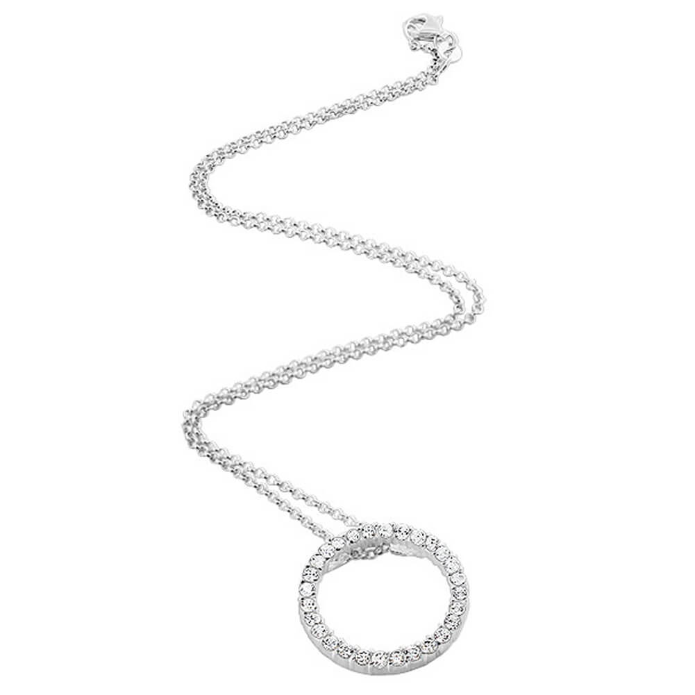 925 Sterling Silver Round CZ Eternity Pendant with Rolo Chain Necklace - Gem Avenue
