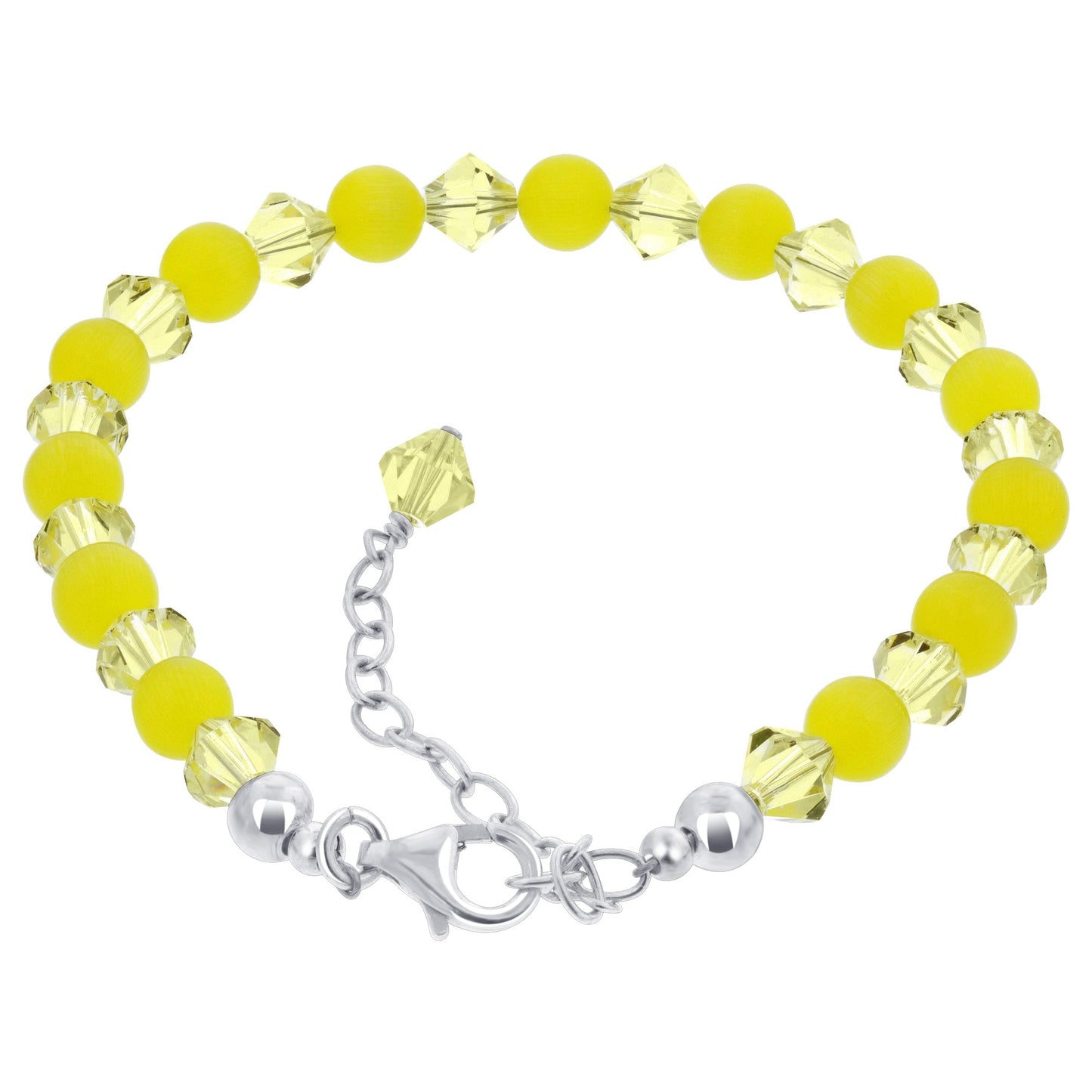 Yellow Cats Eye and Austrian Crystals 925 Sterling Silver lobster clasp Bracelet - Gem Avenue