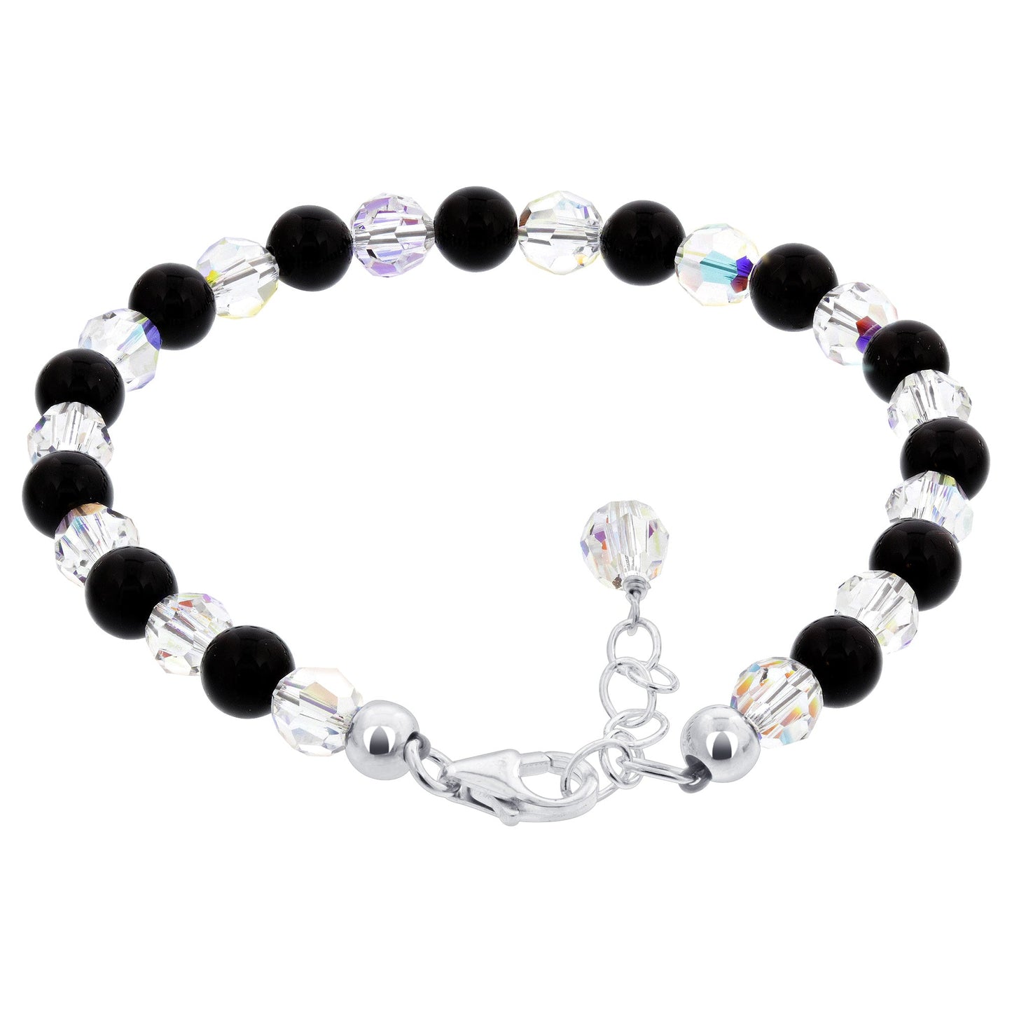 Gemstone Beads and Austrian Crystals 925 Sterling Silver Bracelet