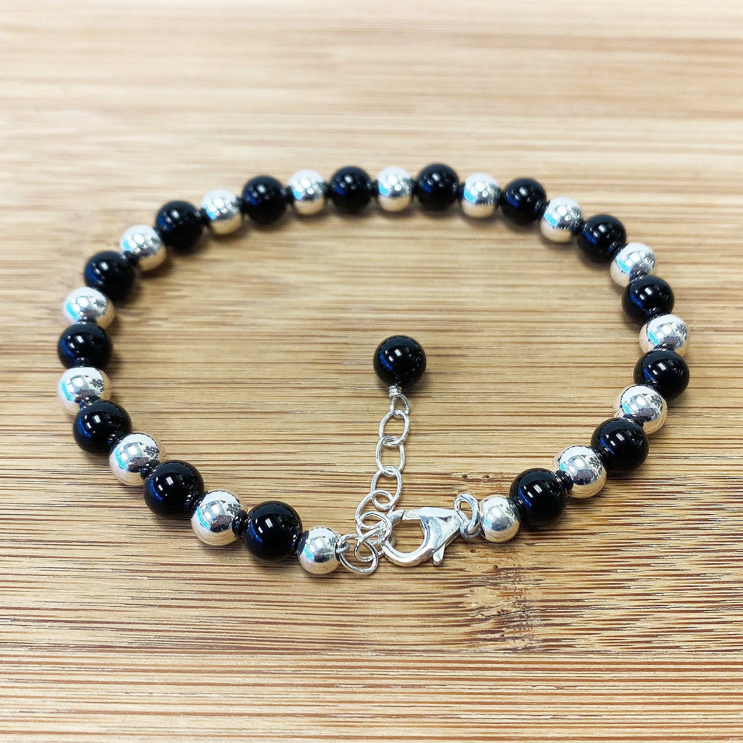 Gemstone Beads and Austrian Crystals 925 Sterling Silver Bracelet