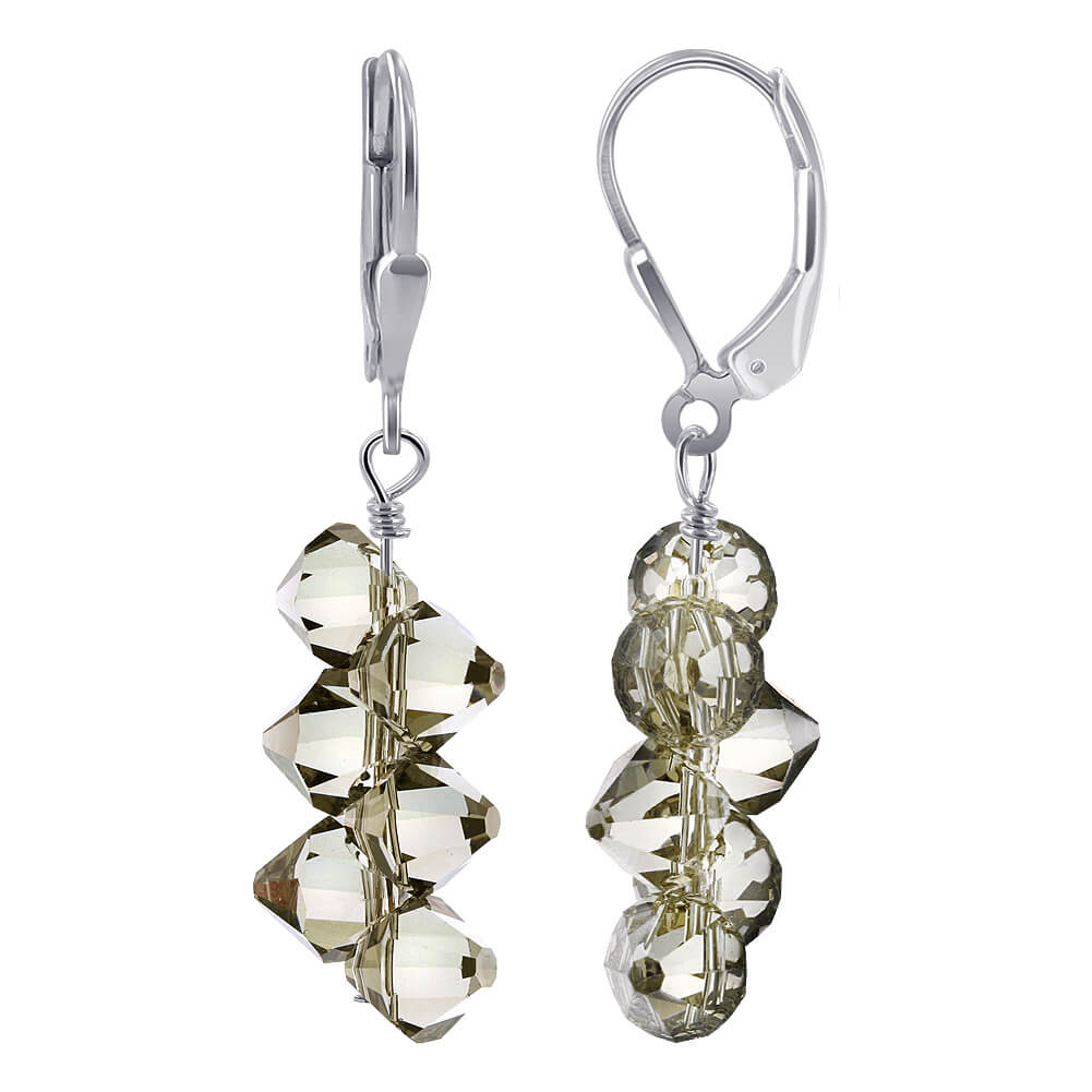 Gray Austrian Crystals 925 Sterling Silver Leverback Earrings - Gem Avenue