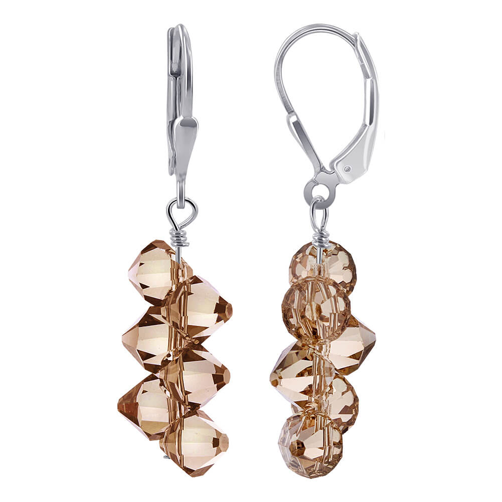 Brown Austrian Crystals 925 Sterling Silver Leverback Earrings - Gem Avenue