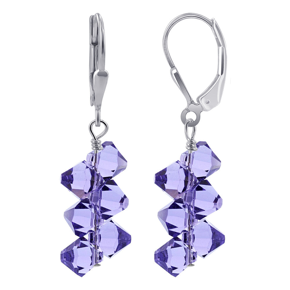 Lavender Austrian Crystals 925 Sterling Silver Leverback Earrings - Gem Avenue
