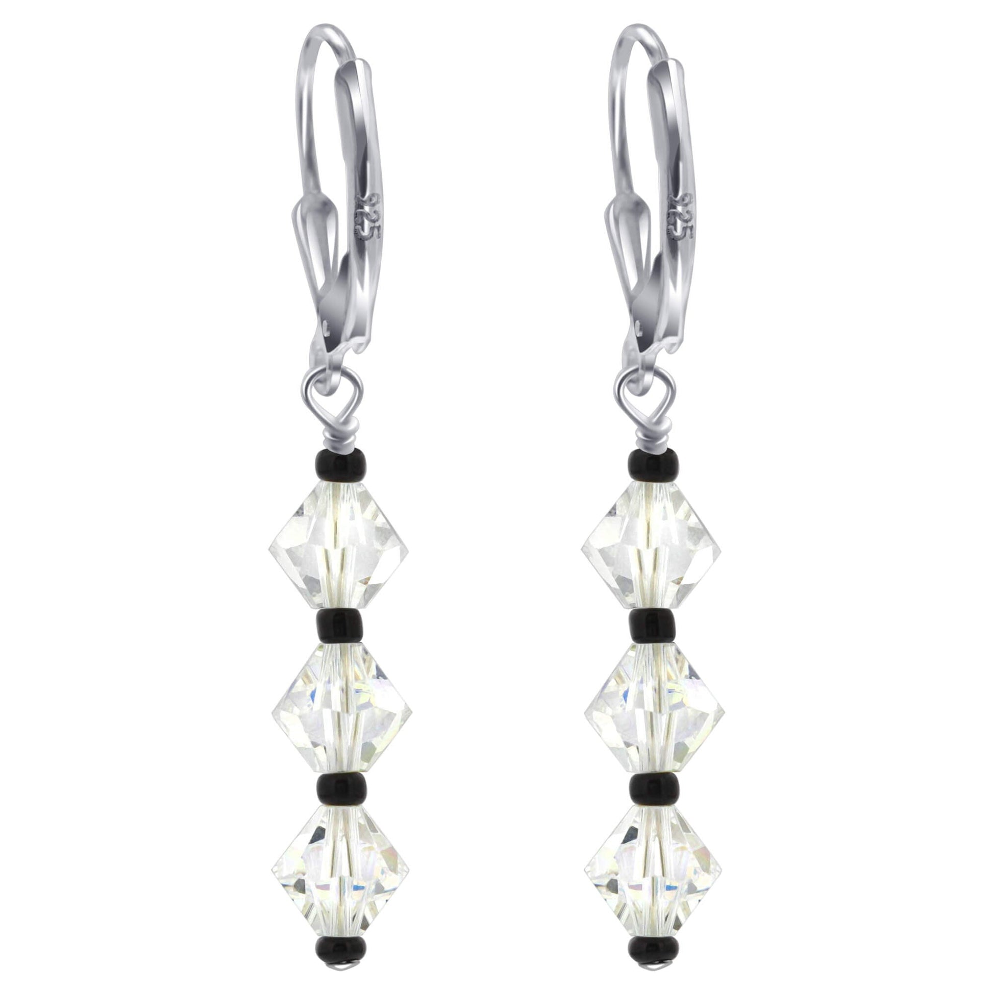 Clear AB Austrian Crystals 925 Sterling Silver Leverback Drop Earrings - Gem Avenue