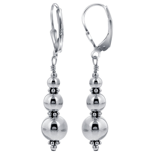 Triple Silver Balls Leverback 925 Sterling Silver Drop Earrings for Women - Gem Avenue