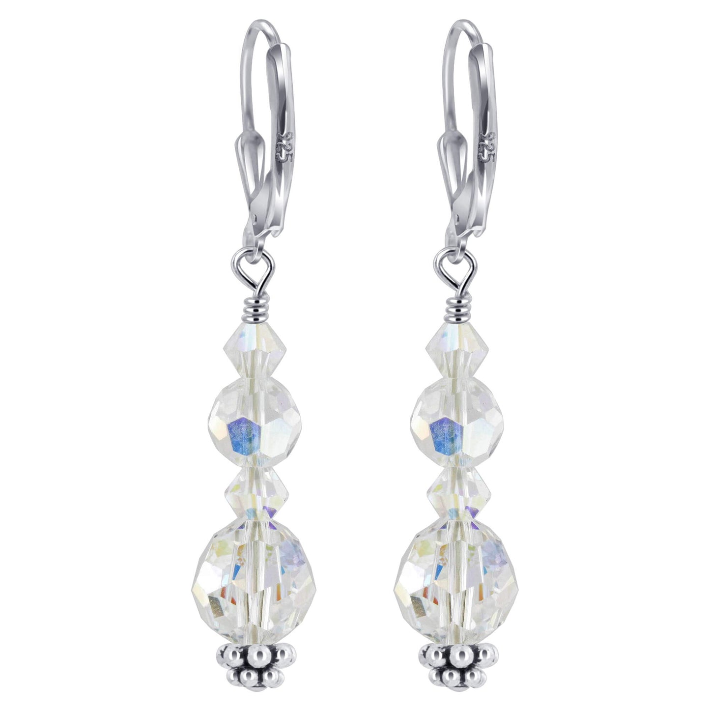 Clear AB Austrian Crystals Sterling Silver Leverback Earrings - Gem Avenue