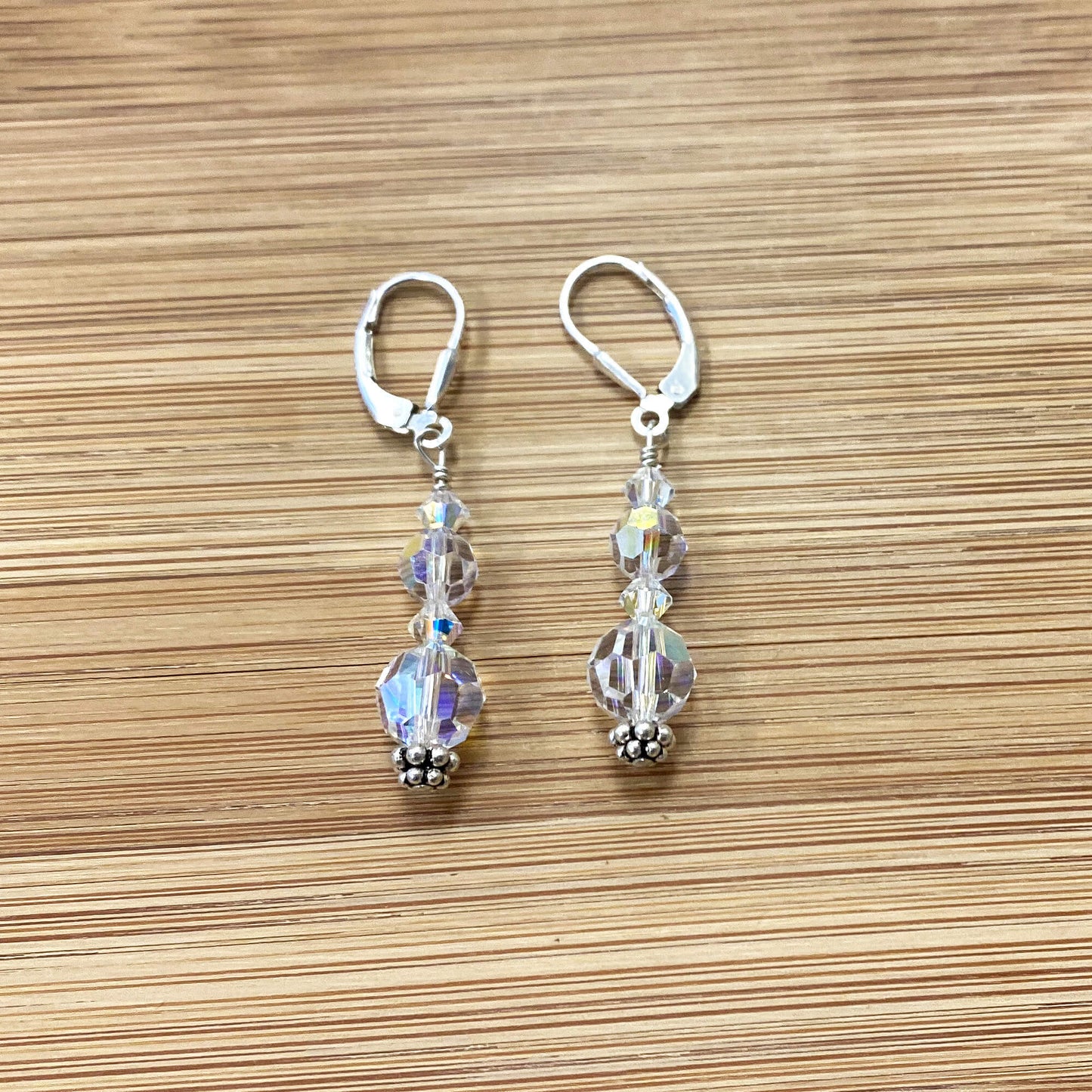 Clear AB Austrian Crystals Sterling Silver Leverback Earrings - Gem Avenue