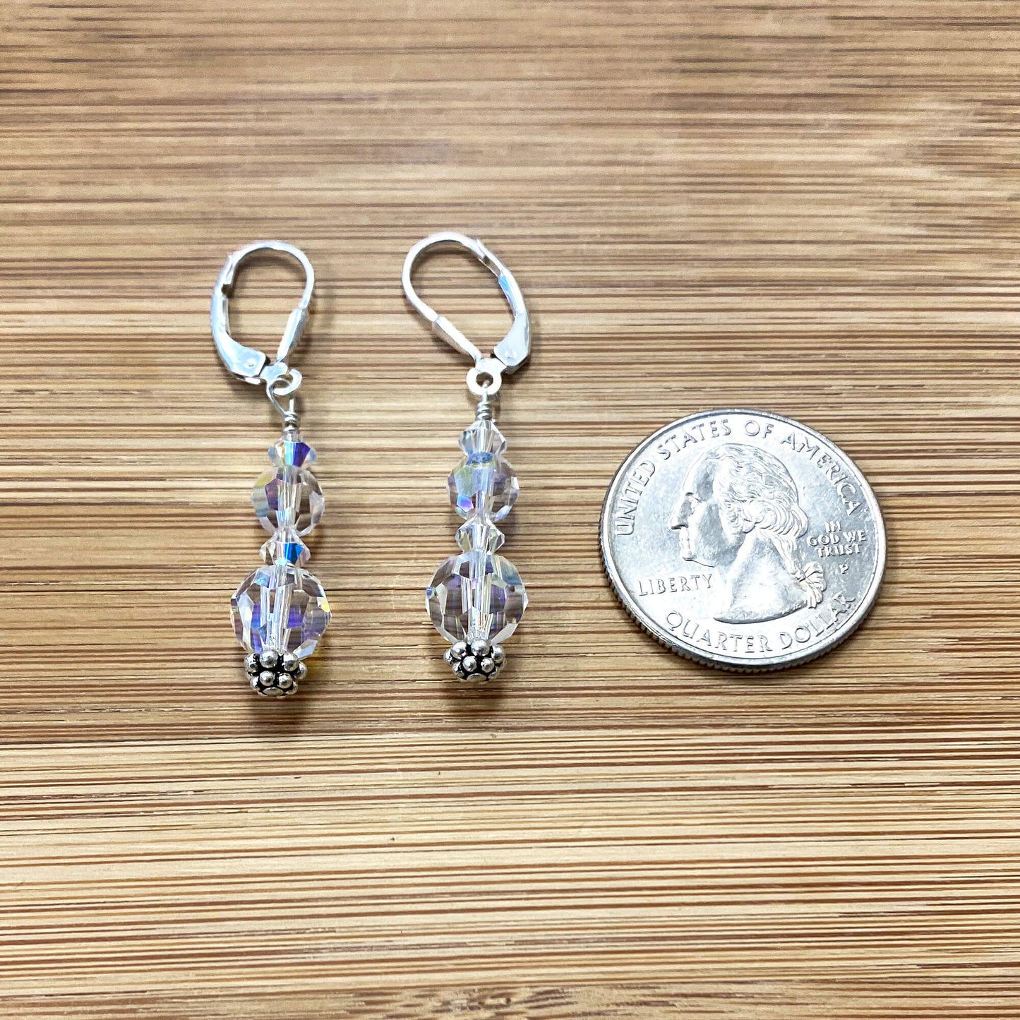 Clear AB Austrian Crystals Sterling Silver Leverback Earrings - Gem Avenue