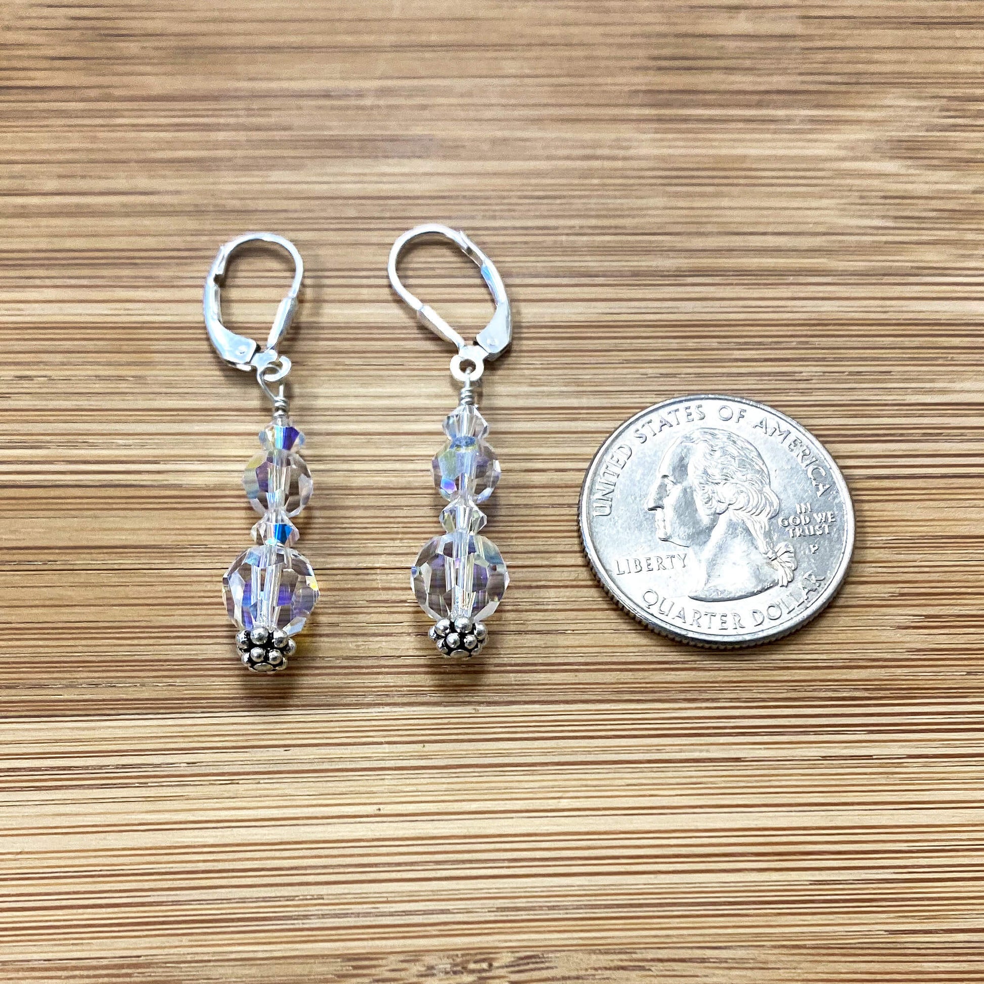 Clear AB Austrian Crystals Sterling Silver Leverback Earrings - Gem Avenue