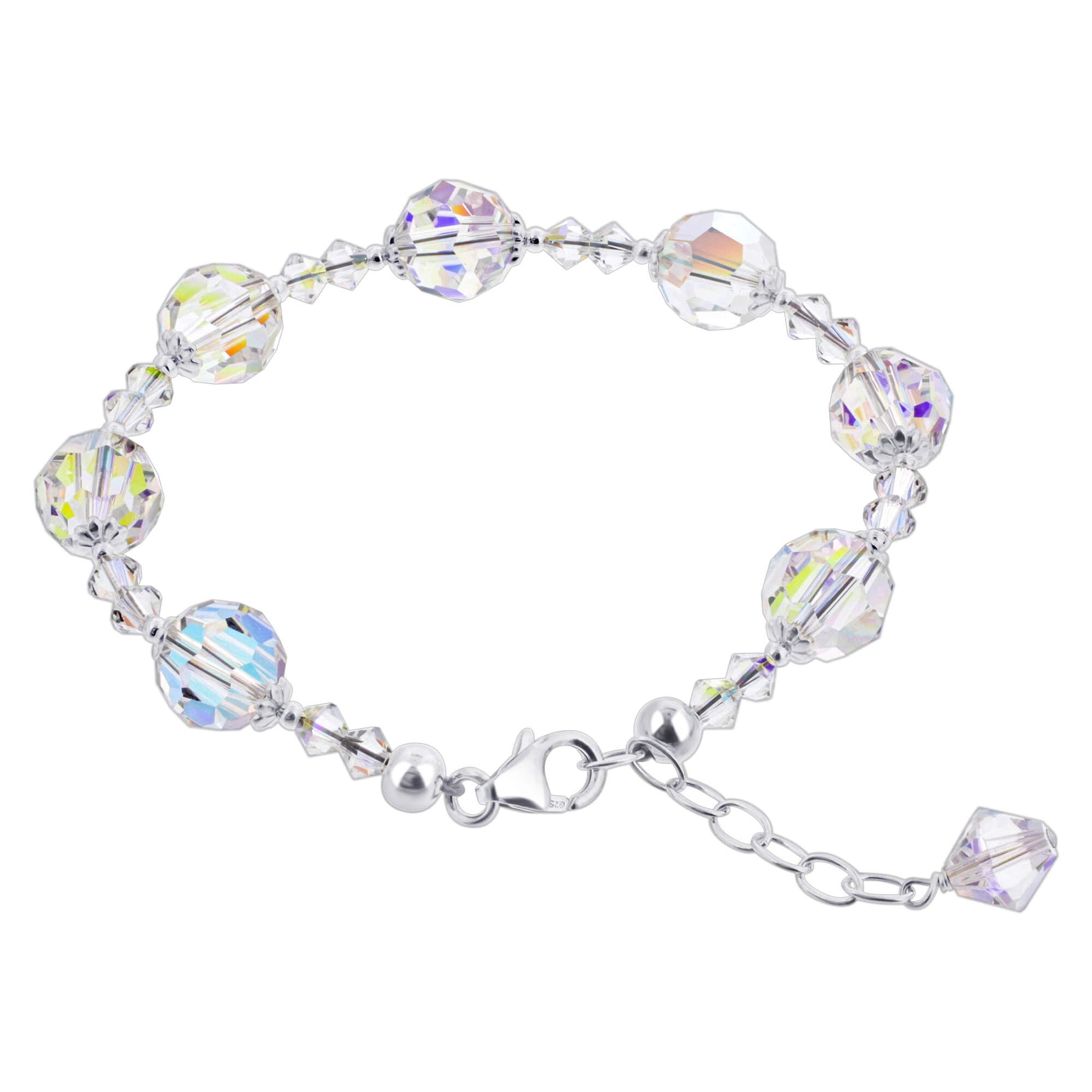 925 Sterling Silver Clear AB Faceted Austrian Crystal Balls Bracelet - Gem Avenue