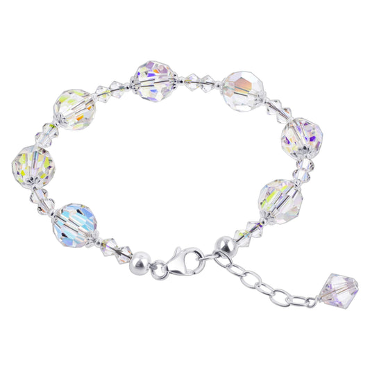 925 Sterling Silver Clear AB Faceted Austrian Crystal Balls Bracelet - Gem Avenue