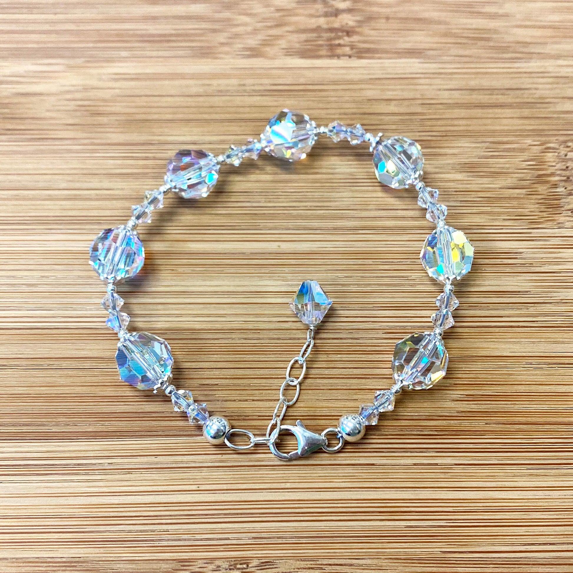 925 Sterling Silver Clear AB Faceted Austrian Crystal Balls Bracelet - Gem Avenue