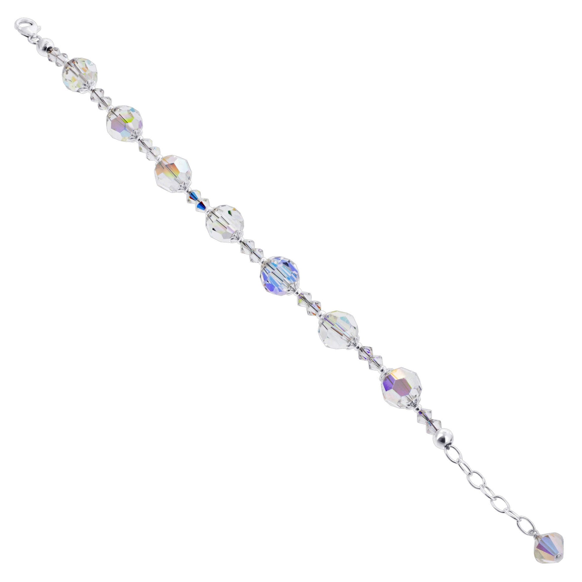 925 Sterling Silver Clear AB Faceted Austrian Crystal Balls Bracelet - Gem Avenue