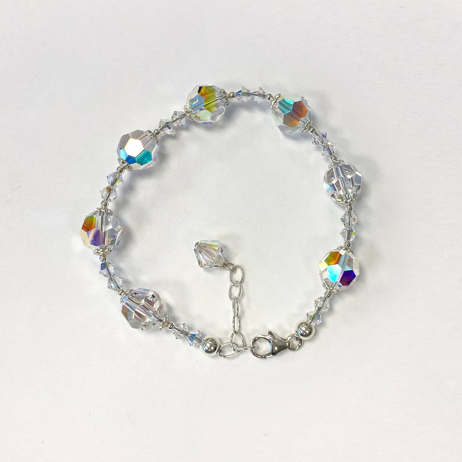 925 Sterling Silver Clear AB Faceted Austrian Crystal Balls Bracelet - Gem Avenue