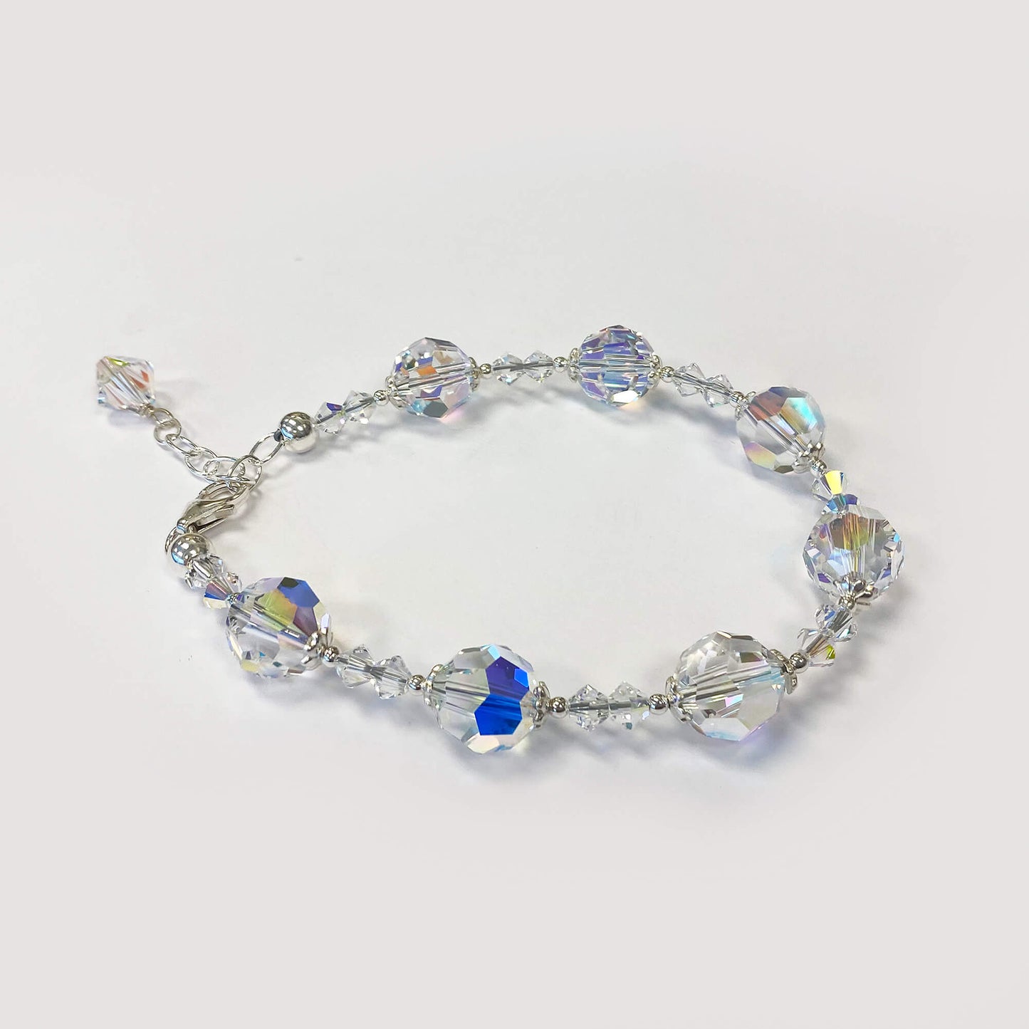 925 Sterling Silver Clear AB Faceted Austrian Crystal Balls Bracelet - Gem Avenue