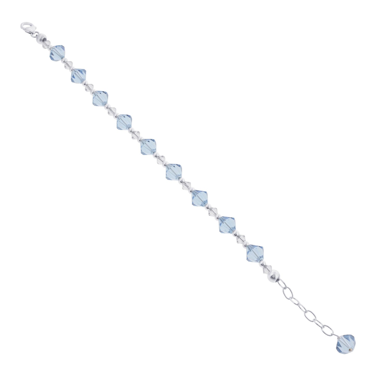 .925 Sterling Silver 8.5 Inch Handmade Bracelet with Bicone Shape Austrian Crystals