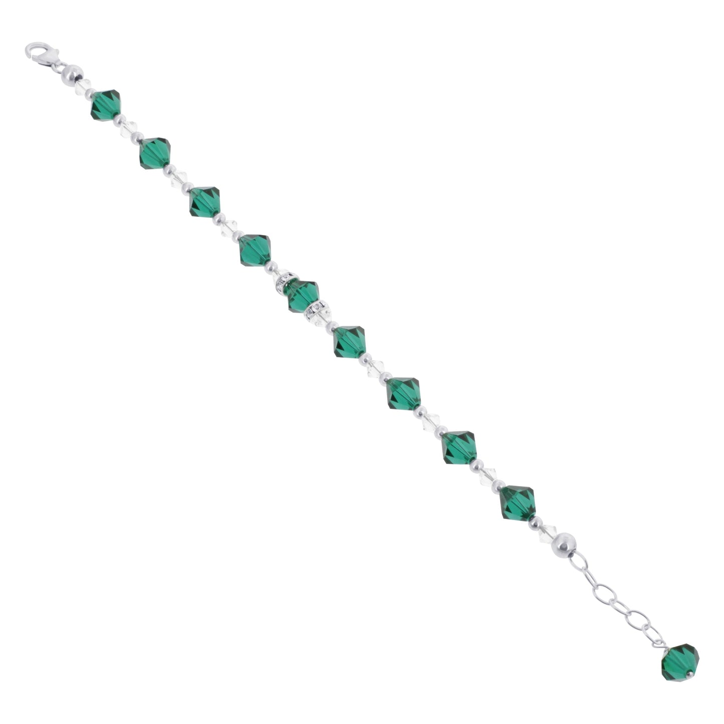 .925 Sterling Silver 8.5 Inch Handmade Bracelet with Bicone Shape Austrian Crystals