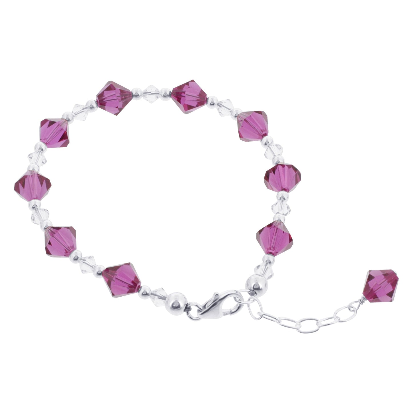 .925 Sterling Silver 8.5 Inch Handmade Bracelet with Bicone Shape Austrian Crystals