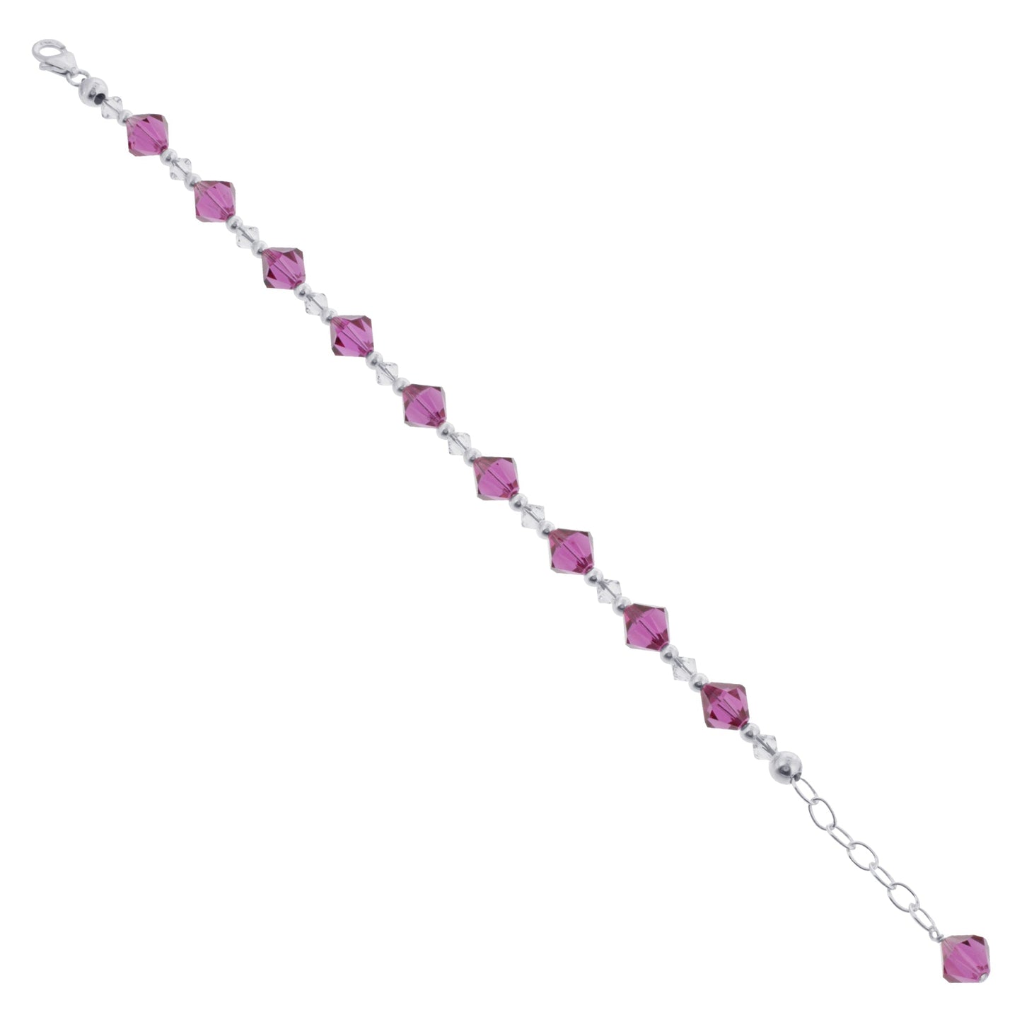 .925 Sterling Silver 8.5 Inch Handmade Bracelet with Bicone Shape Austrian Crystals