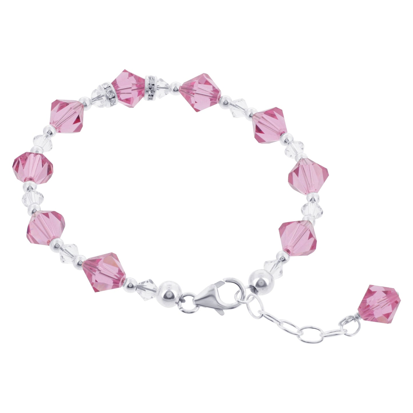 .925 Sterling Silver 8.5 Inch Handmade Bracelet with Bicone Shape Austrian Crystals