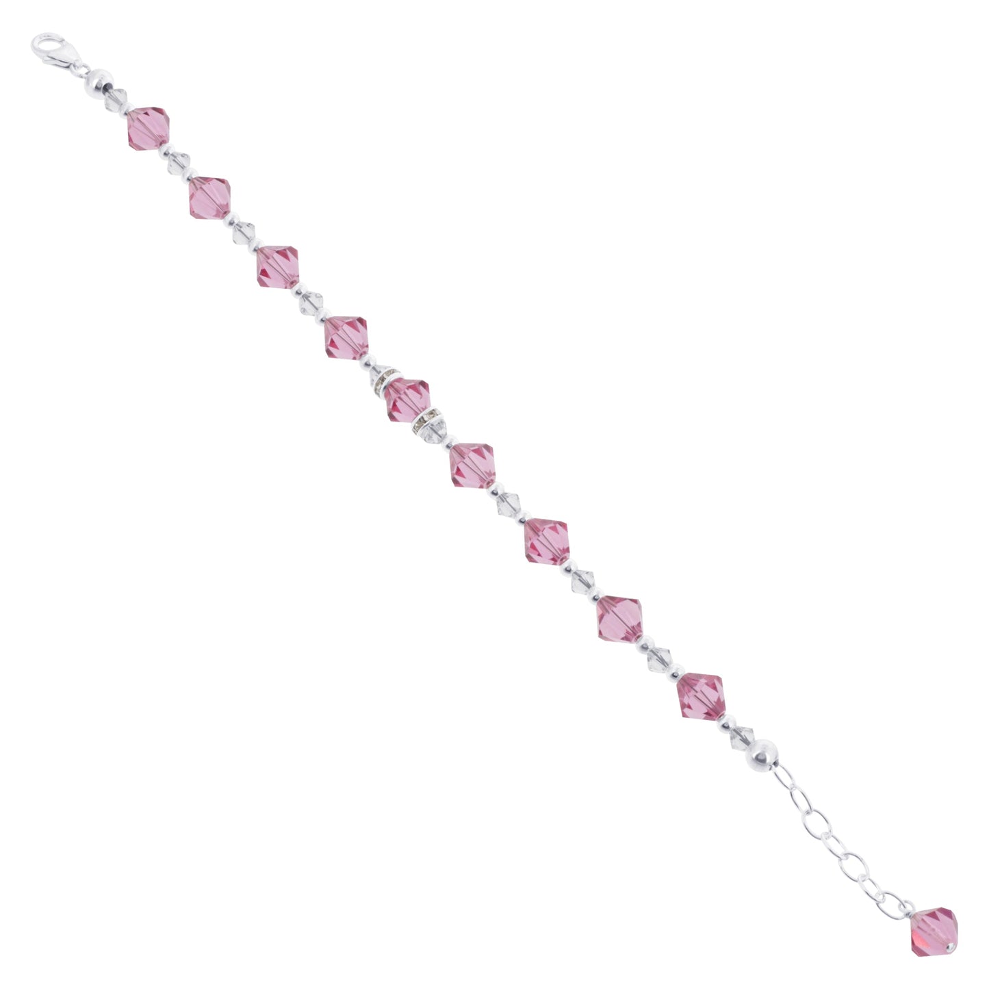 .925 Sterling Silver 8.5 Inch Handmade Bracelet with Bicone Shape Austrian Crystals