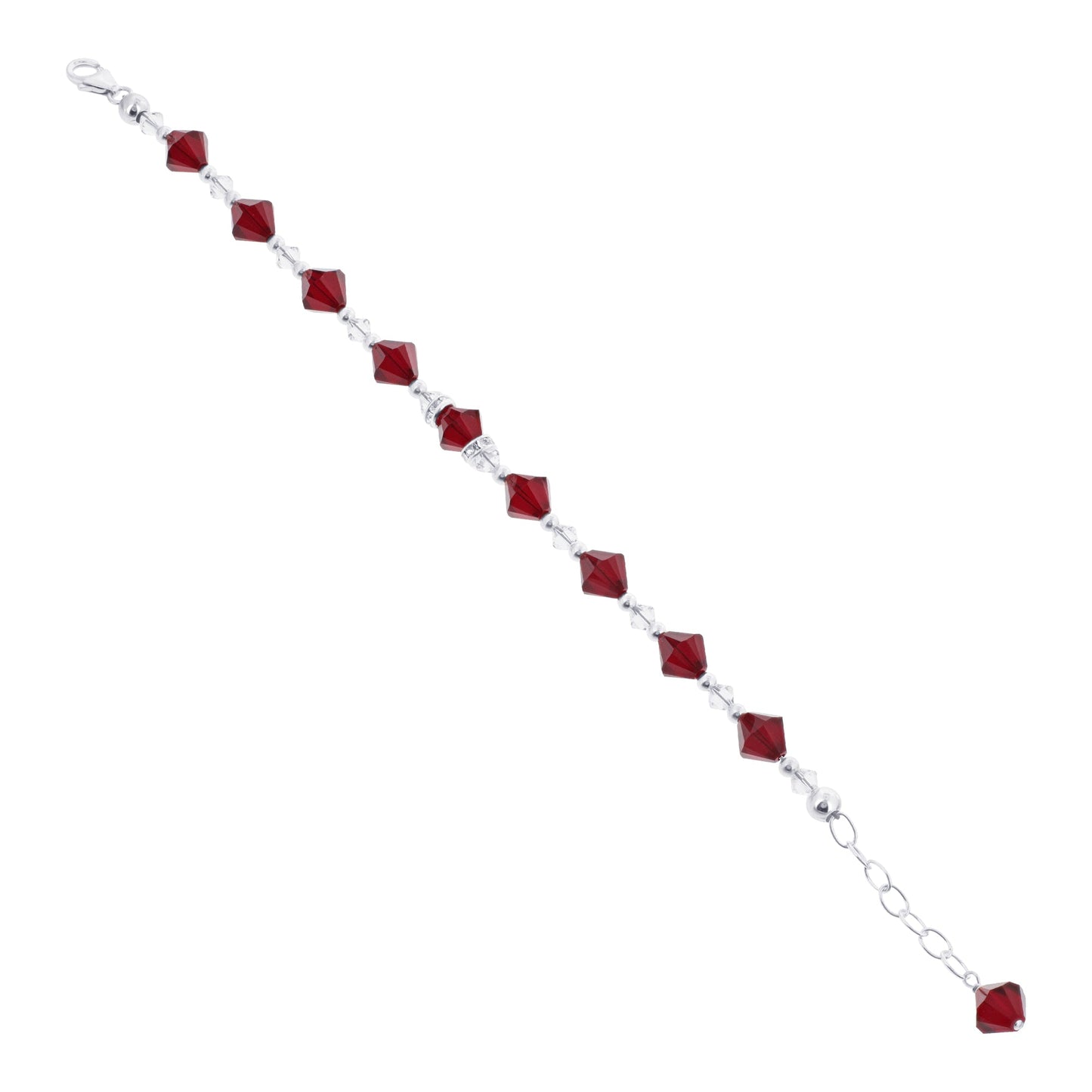 .925 Sterling Silver 8.5 Inch Handmade Bracelet with Bicone Shape Austrian Crystals