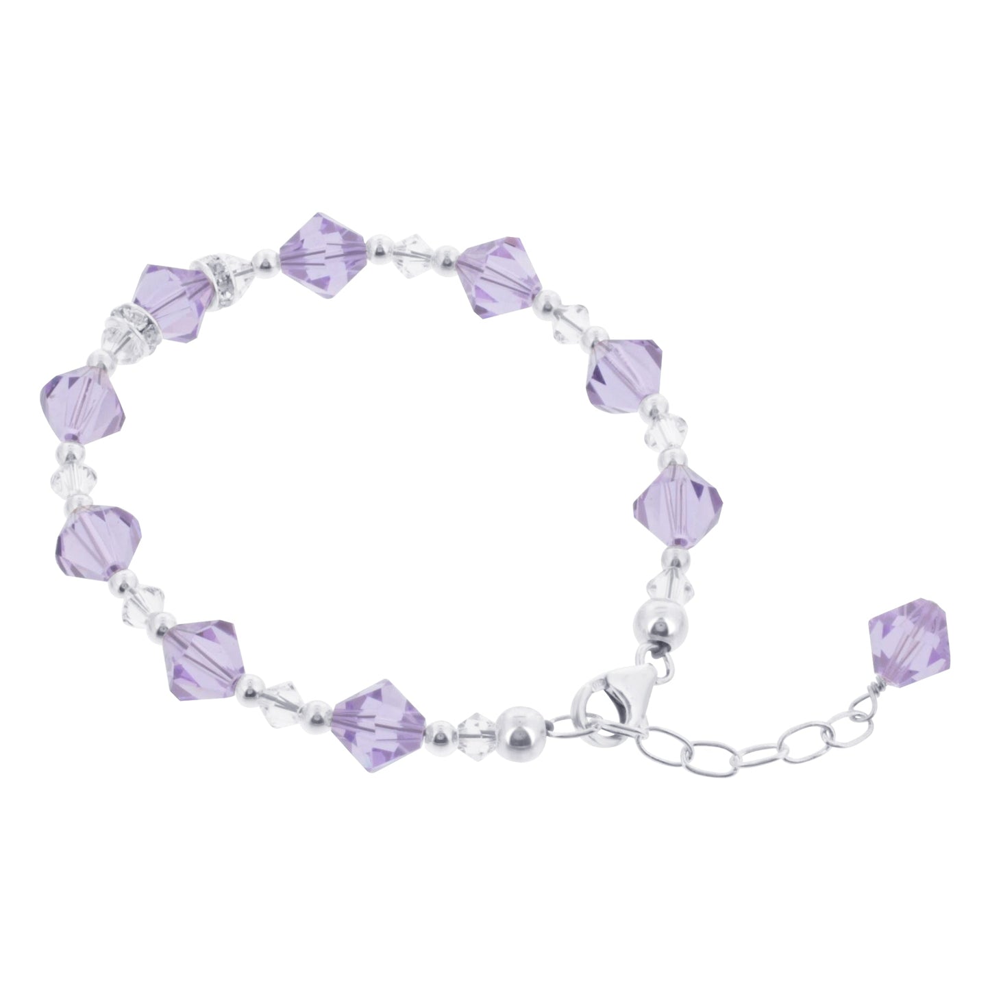 .925 Sterling Silver 8.5 Inch Handmade Bracelet with Bicone Shape Austrian Crystals