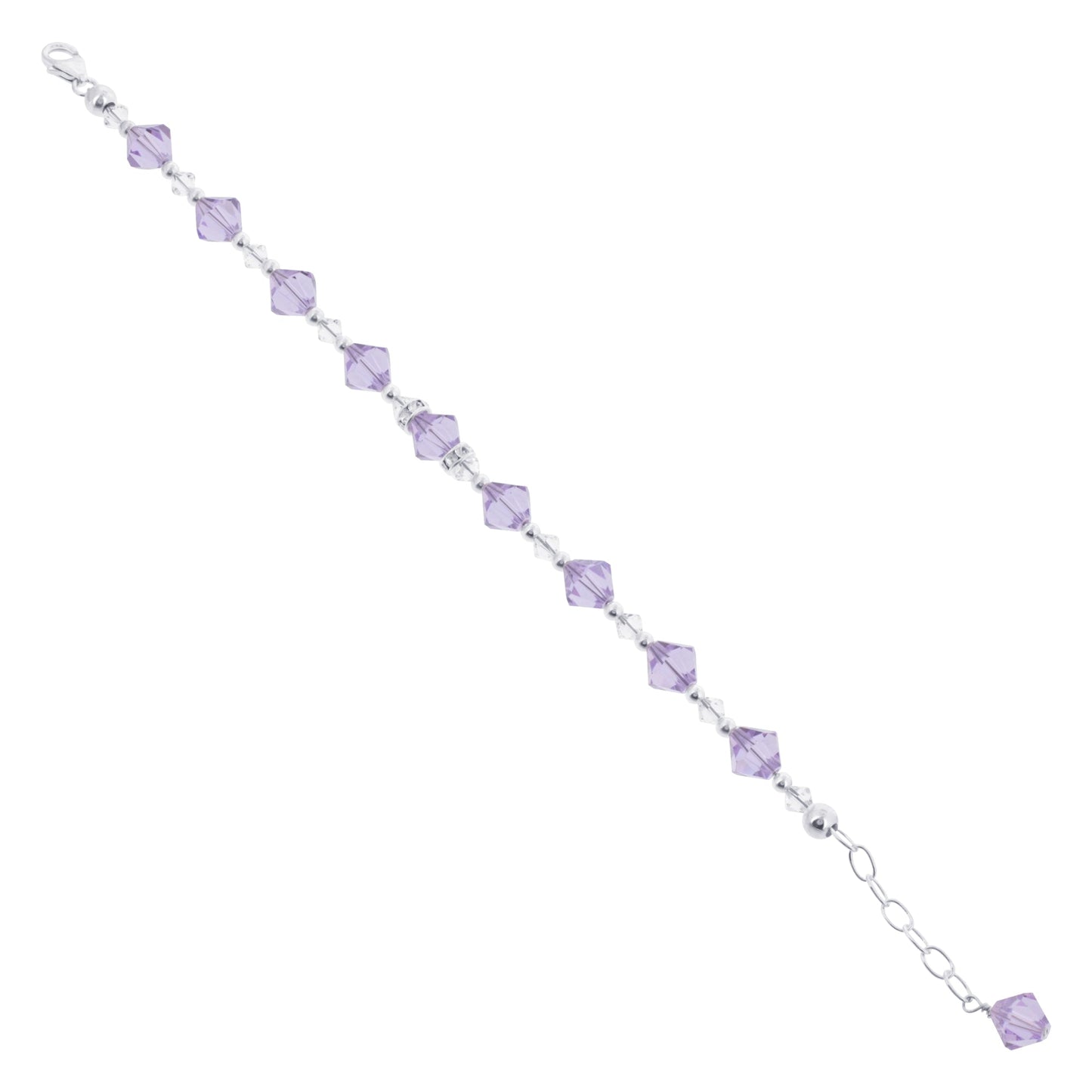 .925 Sterling Silver 8.5 Inch Handmade Bracelet with Bicone Shape Austrian Crystals