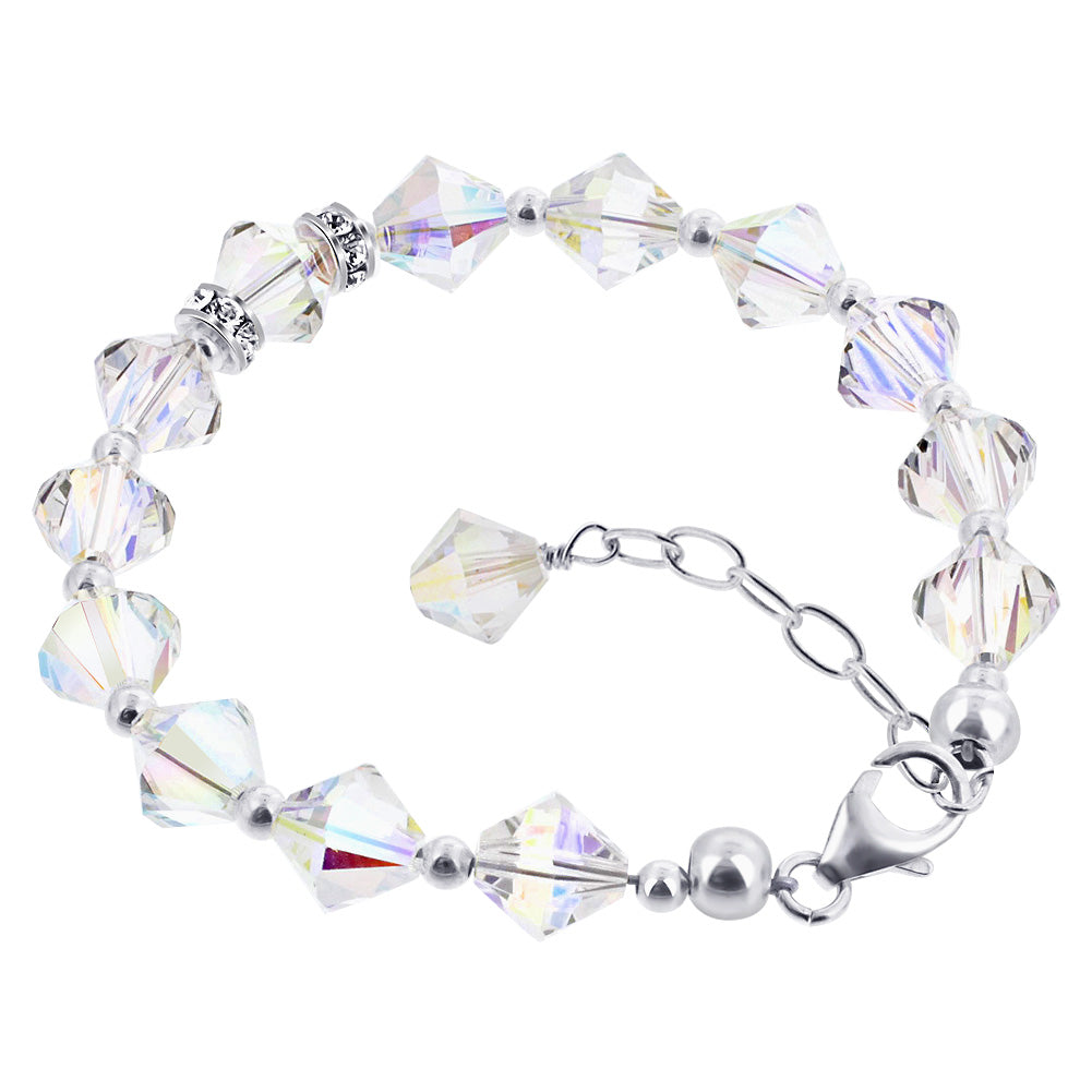 Bicon Clear AB Austrian Crystals 925 Sterling Silver Bracelet - Gem Avenue