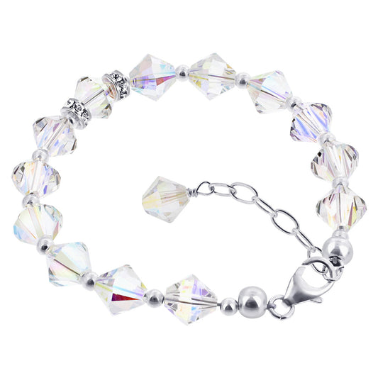Bicon Clear AB Austrian Crystals 925 Sterling Silver Bracelet - Gem Avenue