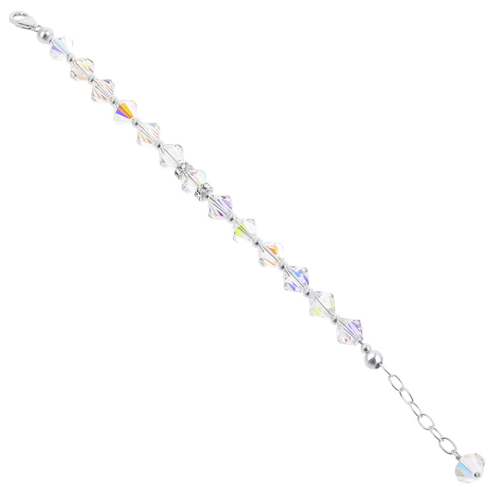 Bicon Clear AB Austrian Crystals 925 Sterling Silver Bracelet - Gem Avenue