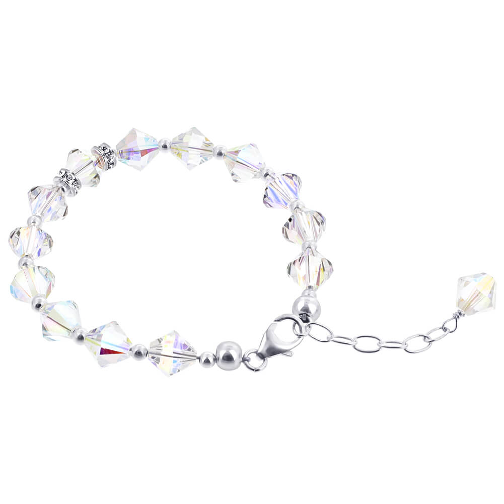 Bicon Clear AB Austrian Crystals 925 Sterling Silver Bracelet - Gem Avenue