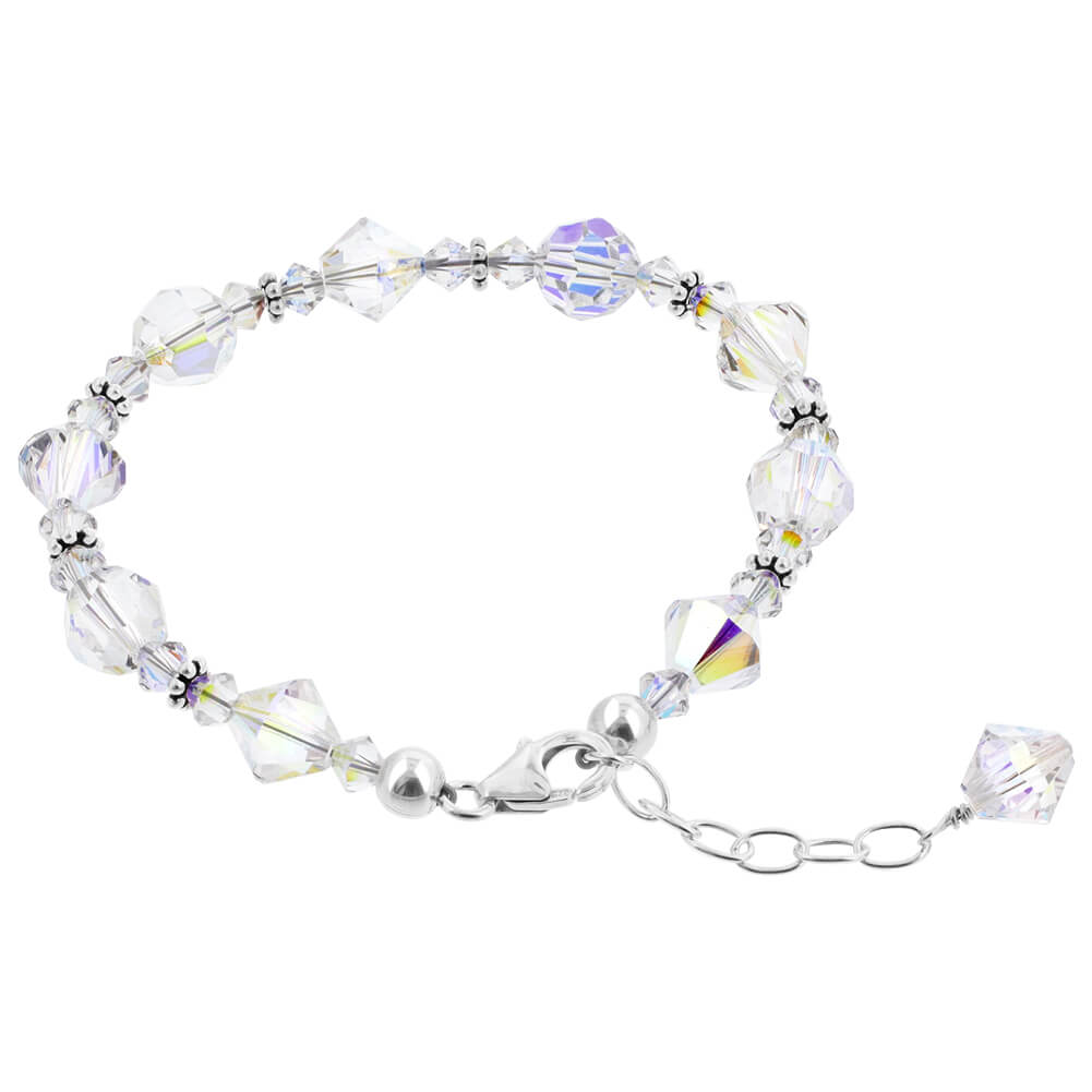 Clear AB Ball Austrian Crystals 925 Sterling Silver Handmade Bracelet - Gem Avenue